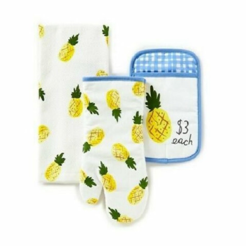 kate spade Pineapple Kitchen Linen Set - White, Yellow, Blue - Picture 2 of 3
